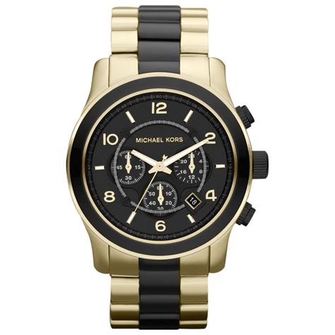 michael kors black and golden stainless steel runway chronograph watch|michael kors mens slim runway.